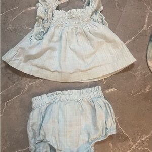 Kids Light Blue Ruffled Tank Top & Bloomers Set